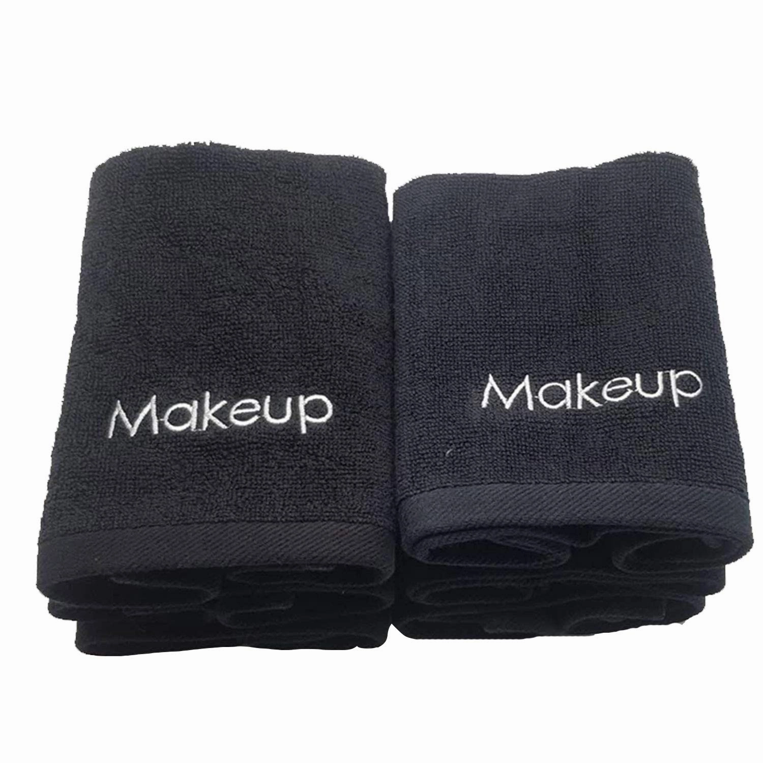 Makeup Remover Face Towels 6pack - 13" x 13" Black Turkish Cotton Washcloths with Makeup Headband - Super Soft Makeup Remover Cloths Perfect Holiday Gift