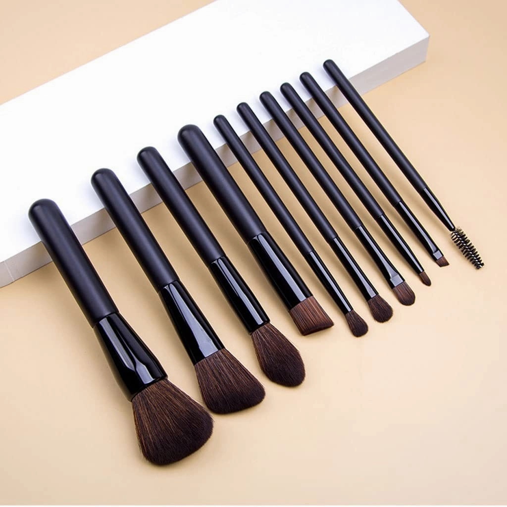 Makeup Tool Powder, Low Brush, Blush Brush Set, Black, 10 Pieces, Complete Set