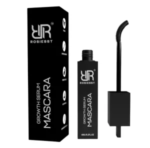 Mascara with Growth Serum - Organic Vegan Cruelty-Free Black Growth Mascara with Adjustable 90° Silicone Brush, Quick Results, Volumizing, Buildable, Water-Resistant, Easy to Remove