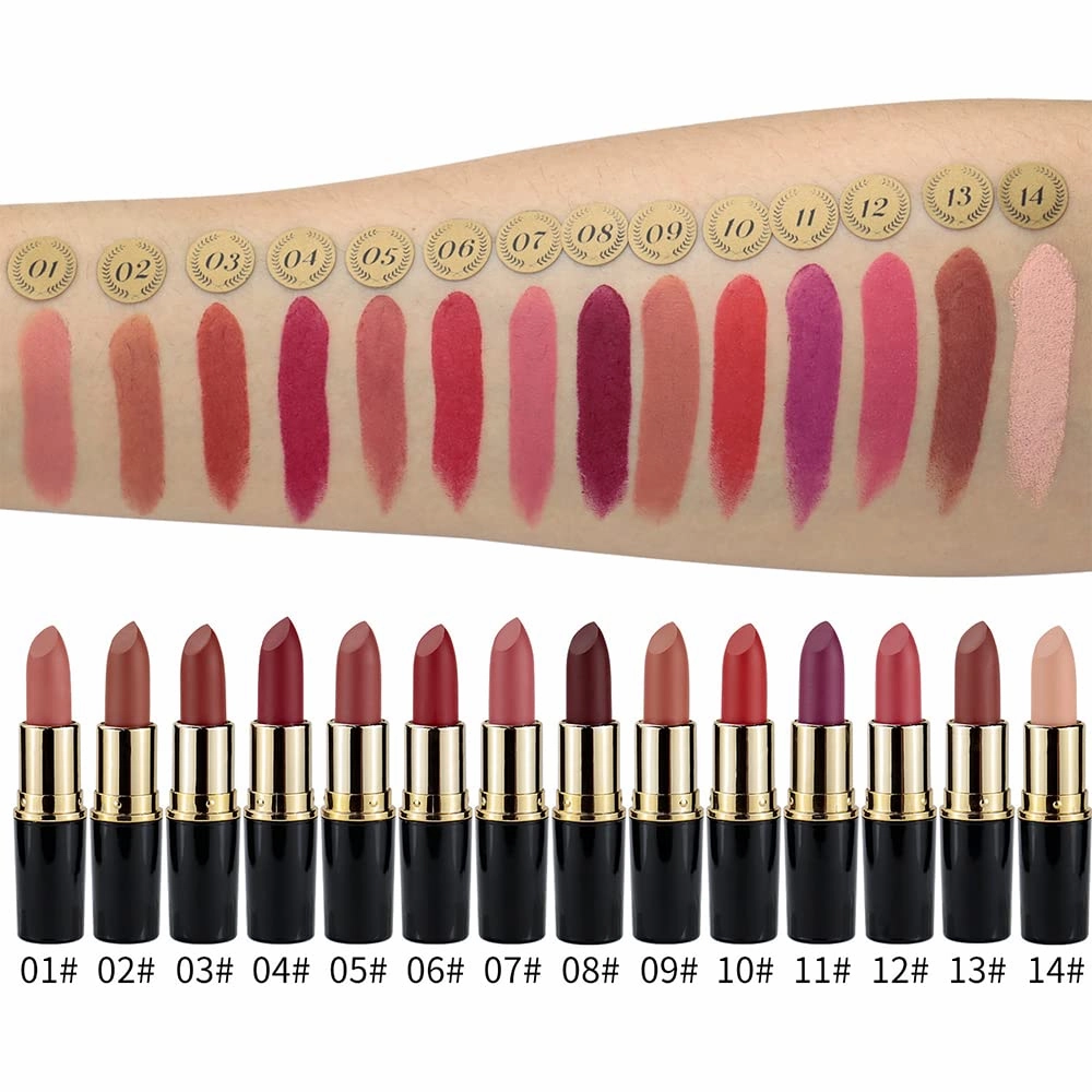 Matte Waterproof LipStick, 14 Colors Long Lasting Lip Makeup No Fade Pigmented Lip Stick Cosmeitc Gift for Girls and Women (13#)