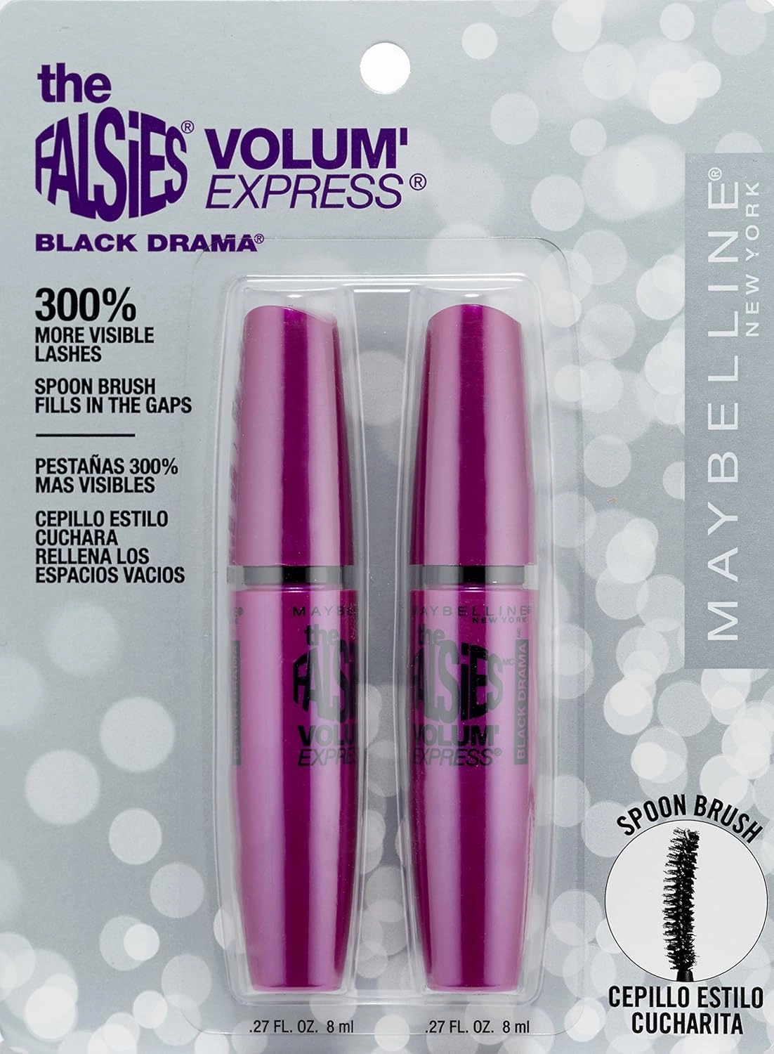 Maybelline New York Volum Express Falsies Washable Mascara, Black Drama, Pack of 2