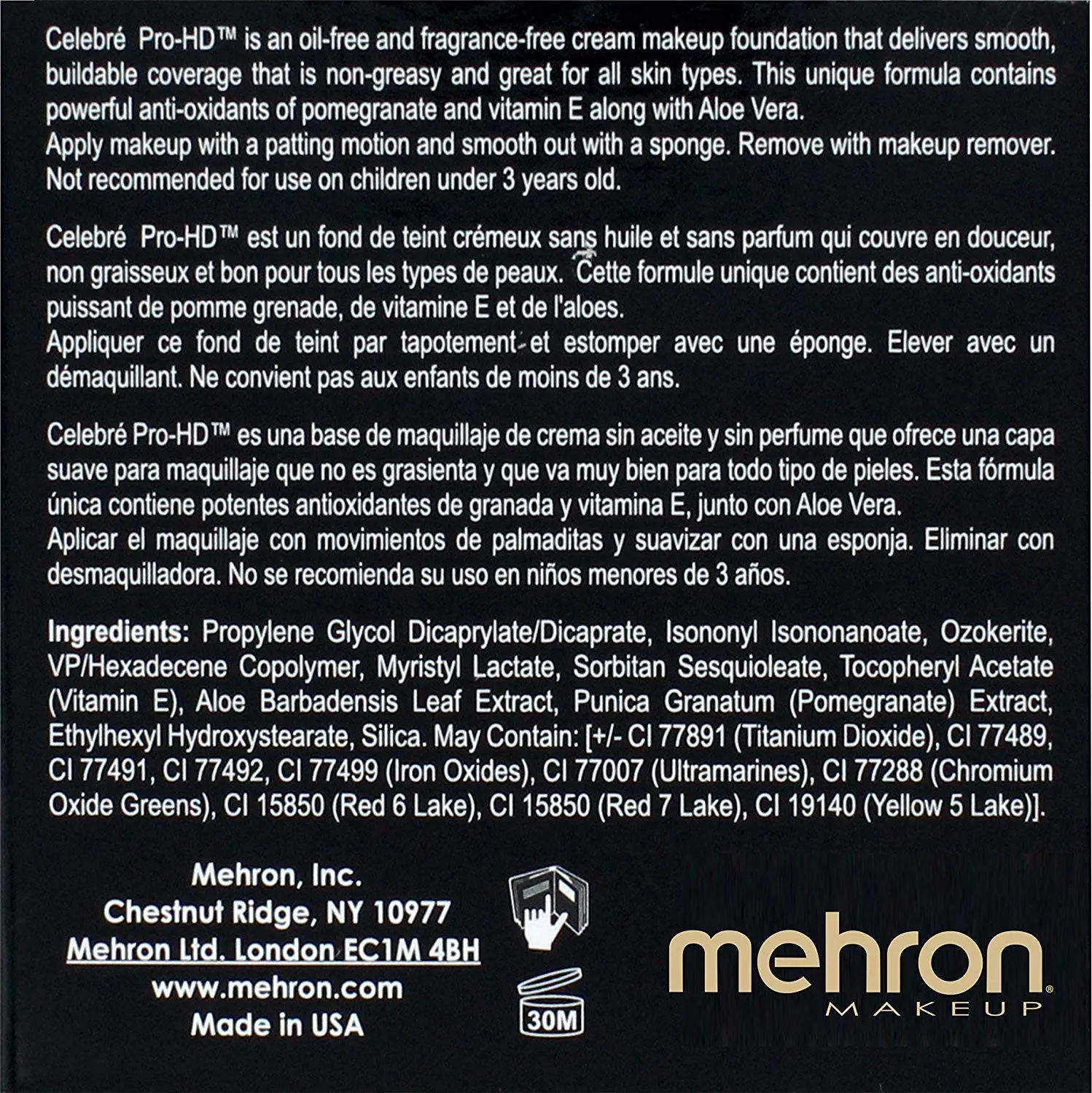 Mehron Makeup Celebre Pro-HD Cream Face & Body Makeup (.9 oz) (WHITE)