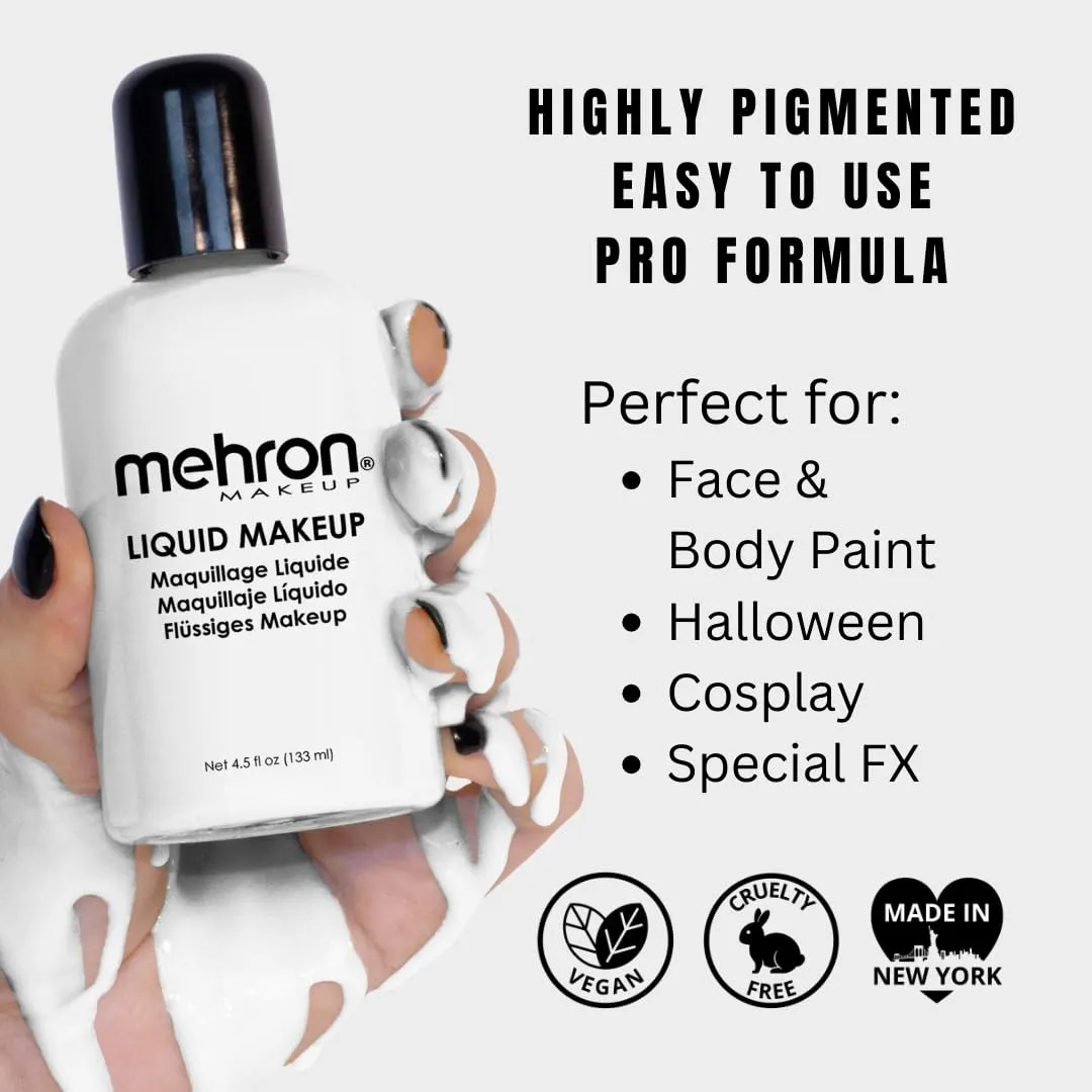 Mehron Makeup Liquid Makeup | Face Paint and Body Paint Perfect for Halloween, Cosplay I Air Brush Compatible 4.5 oz (133 ml) (WHITE)