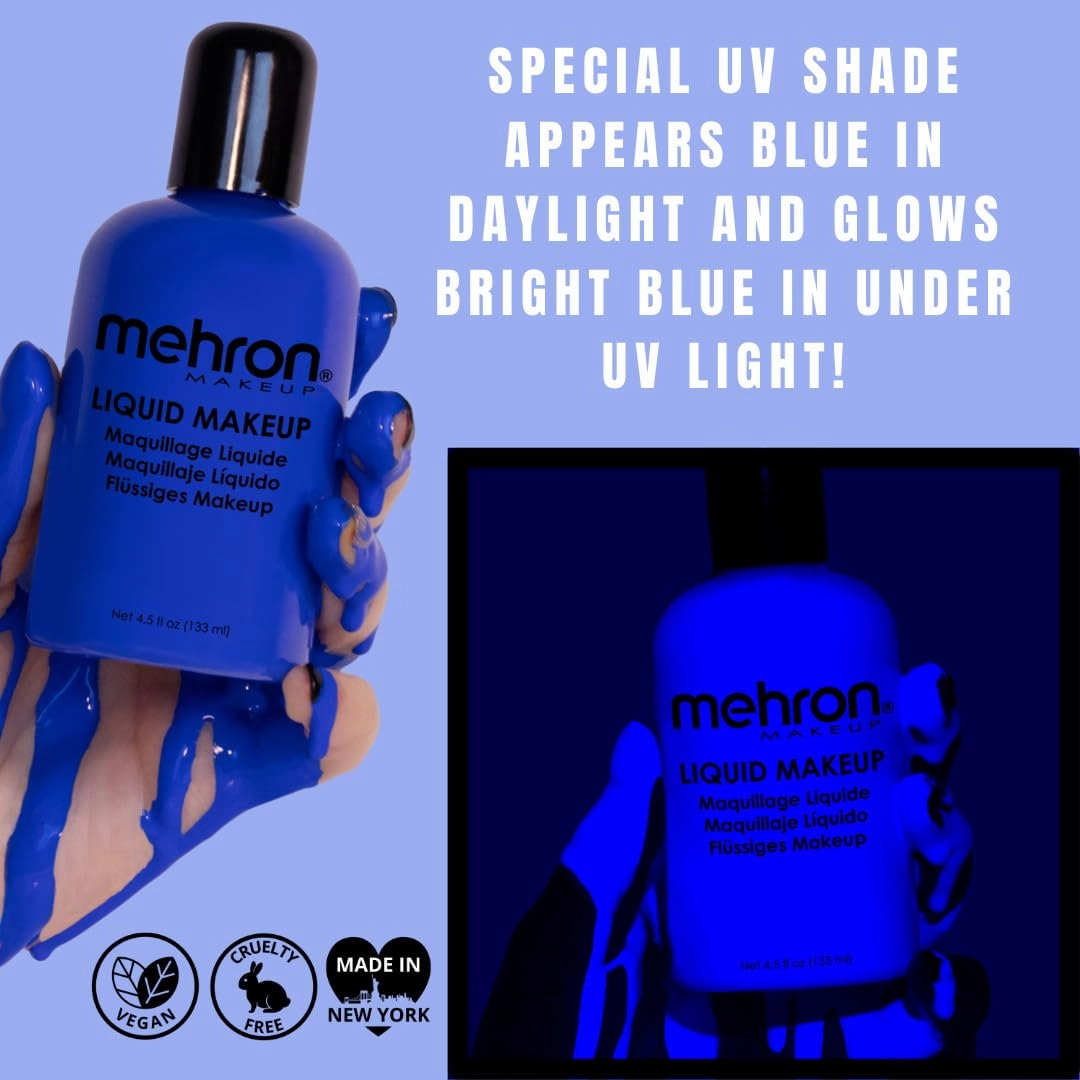 Mehron Makeup Liquid Makeup | Face Paint and Body Paint Perfect for Halloween, Cosplay I Air Brush Compatible 4.5 oz (133 ml) (GLOW BLUE)