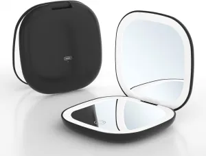 Meichoon Travel Makeup Mirror Portable Pocket Handheld Mirror LED Lighted Compact Mirror with 1X/5X Magnifying 2 Sided 3 Colors Dimmable USB Rechargeable UK16 Black