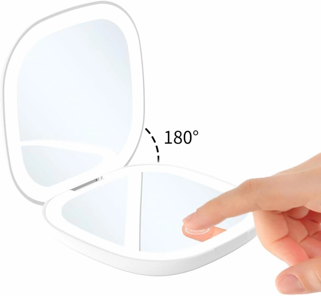 Meichoon Portable Pocket Handheld Mirror LED Lighted Compact 1X/5X Magnifying 2 Sided 3 Colors Dimmable USB Rechargeable Travel Makeup Mirror UK16 Pink