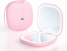Meichoon Portable Pocket Handheld Mirror LED Lighted Compact 1X/5X Magnifying 2 Sided 3 Colors Dimmable USB Rechargeable Travel Makeup Mirror UK16 Pink