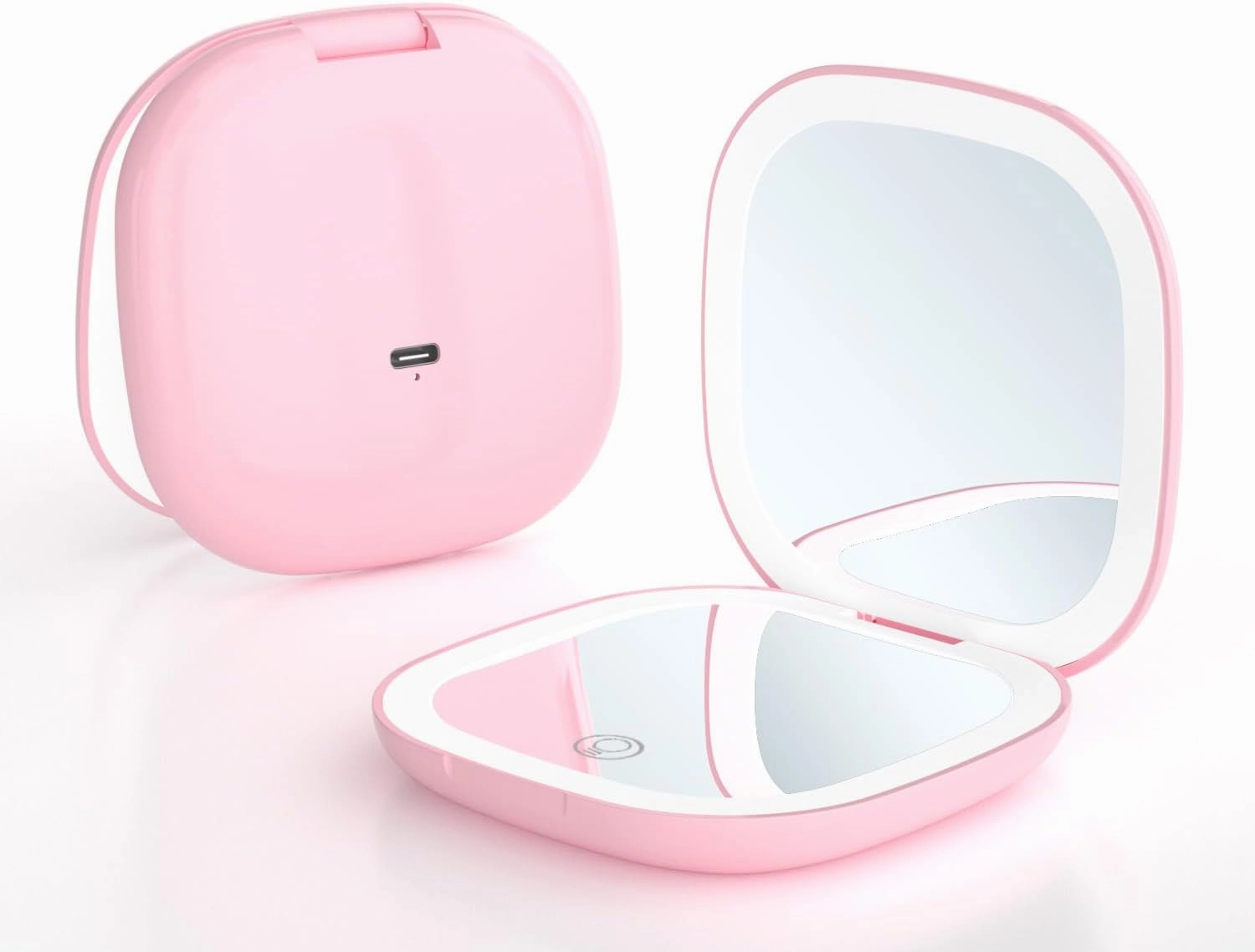 Meichoon Portable Pocket Handheld Mirror LED Lighted Compact 1X/5X Magnifying 2 Sided 3 Colors Dimmable USB Rechargeable Travel Makeup Mirror UK16 Pink