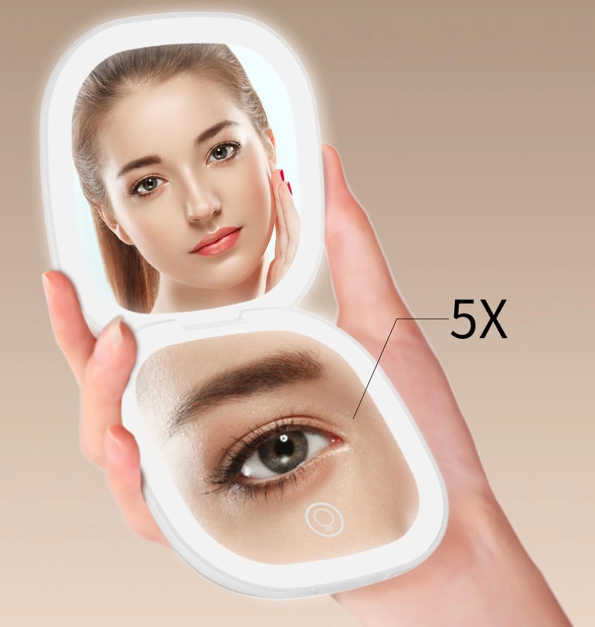 Meichoon Portable Pocket Handheld Mirror LED Lighted Compact 1X/5X Magnifying 2 Sided 3 Colors Dimmable USB Rechargeable Travel Makeup Mirror UK16 Pink