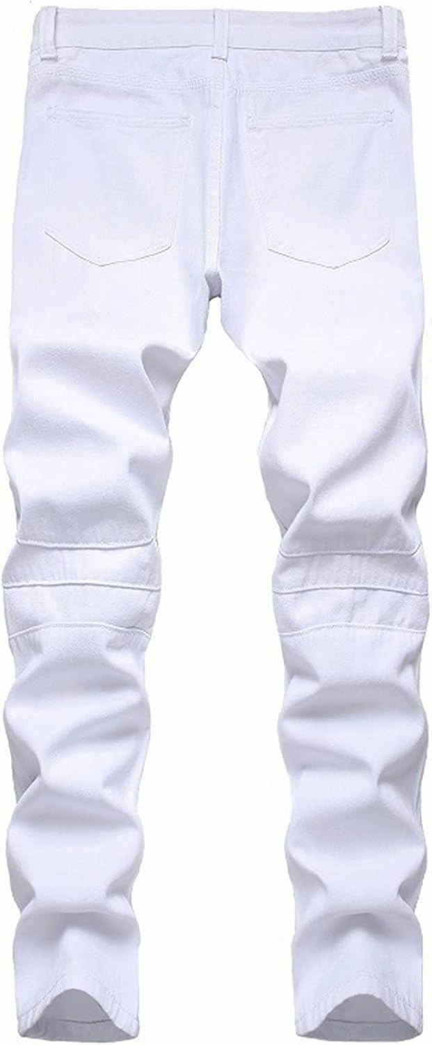 Men's Ripped Jeans Casual Stretch Button Zipper Pants with Pockets Relaxed Fit Denim Pants Boys Trendy Streetwear Jeans