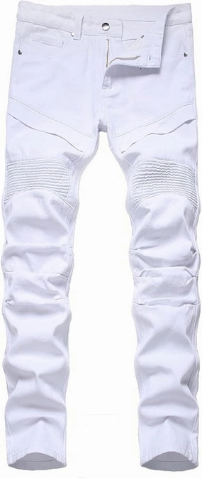 Men's Ripped Jeans Casual Stretch Button Zipper Pants with Pockets Relaxed Fit Denim Pants Boys Trendy Streetwear Jeans