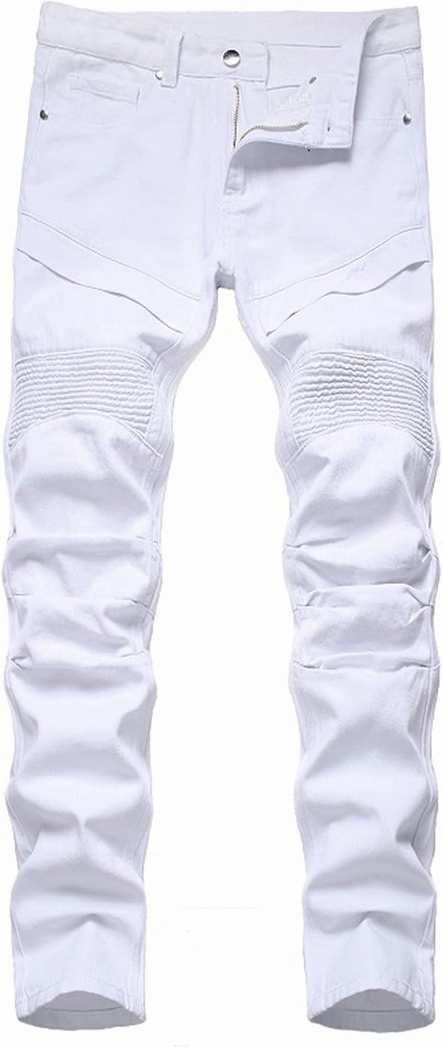 Men's Ripped Jeans Casual Stretch Button Zipper Pants with Pockets Relaxed Fit Denim Pants Boys Trendy Streetwear Jeans