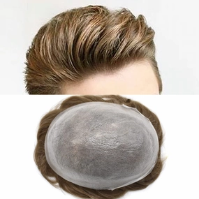 Men Toupee Hair Thin Skin 0.06 Men's Toupee Hair Piece Remy Human Hair System Mens Hairpieces Invisable Hairline Protesis Capilar Para Hombre(8''X10''-90% density, 1820#18 MEDIUM BLONDE 20% GREY)