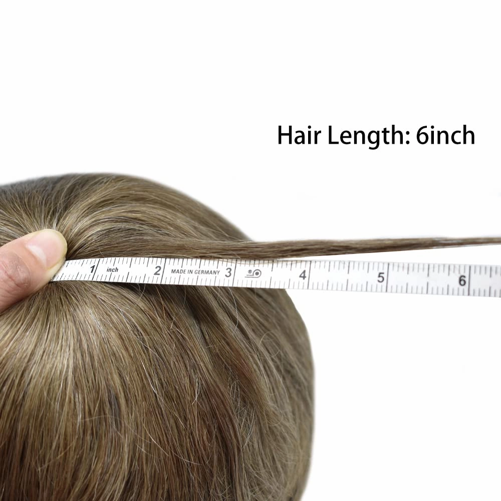 Men Toupee Hair Thin Skin 0.06 Men's Toupee Hair Piece Remy Human Hair System Mens Hairpieces Invisable Hairline Protesis Capilar Para Hombre(8''X10''-90% density, 1820#18 MEDIUM BLONDE 20% GREY)