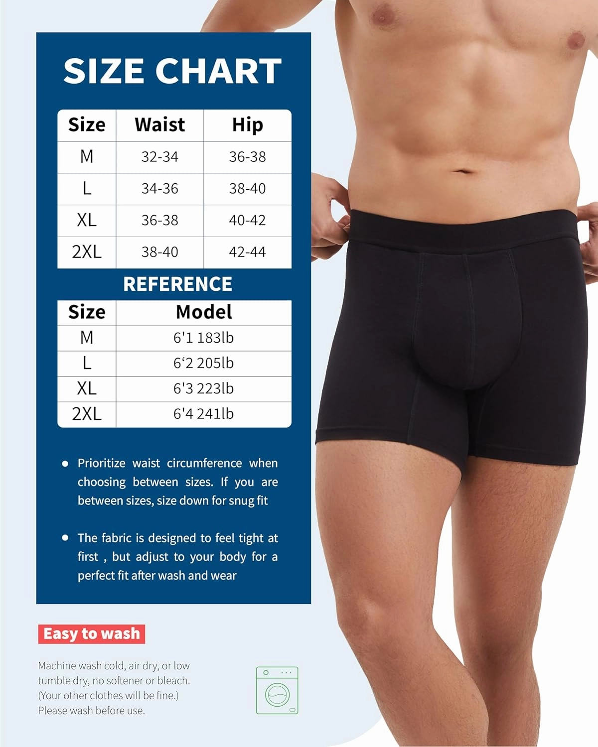 Mens Washable Incontinence Underwear, 2.3 oz Absorbency Reusable Leak Proof Odor Control Trunks 1 Pack(Black, L)