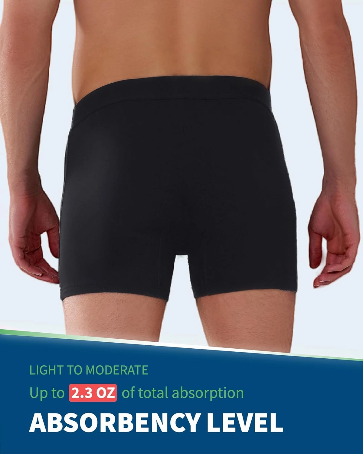Mens Washable Incontinence Underwear, 2.3 oz Absorbency Reusable Leak Proof Odor Control Trunks 1 Pack(Black, L)