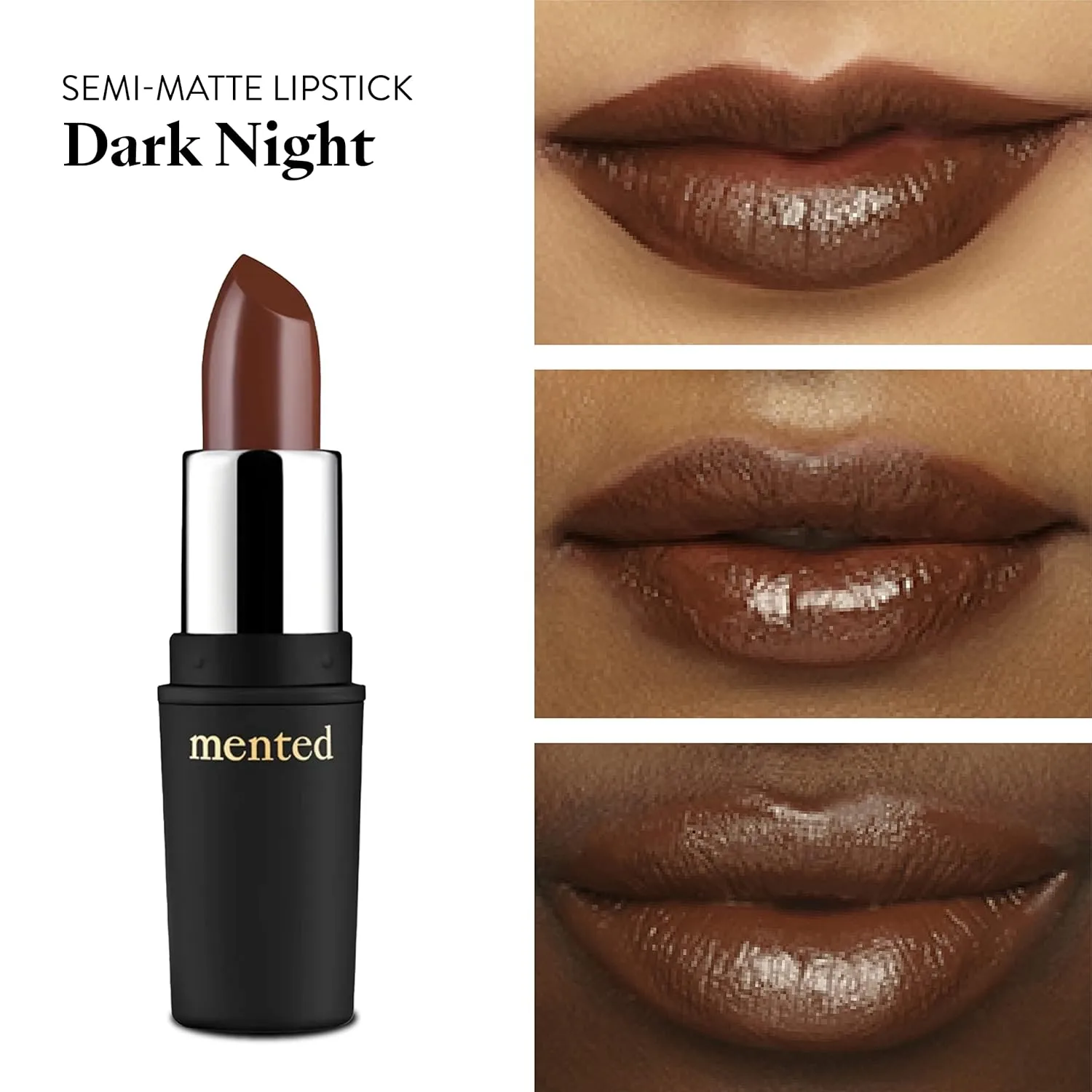 Mented Cosmetics Nude Lipstick for Women, Semi-Matte Long-Lasting Lip Stick, Moisturizing Vegan, Paraben & Cruelty-Free, Enhances All Complexions, Perfect for Everyday Makeup, Dark Night