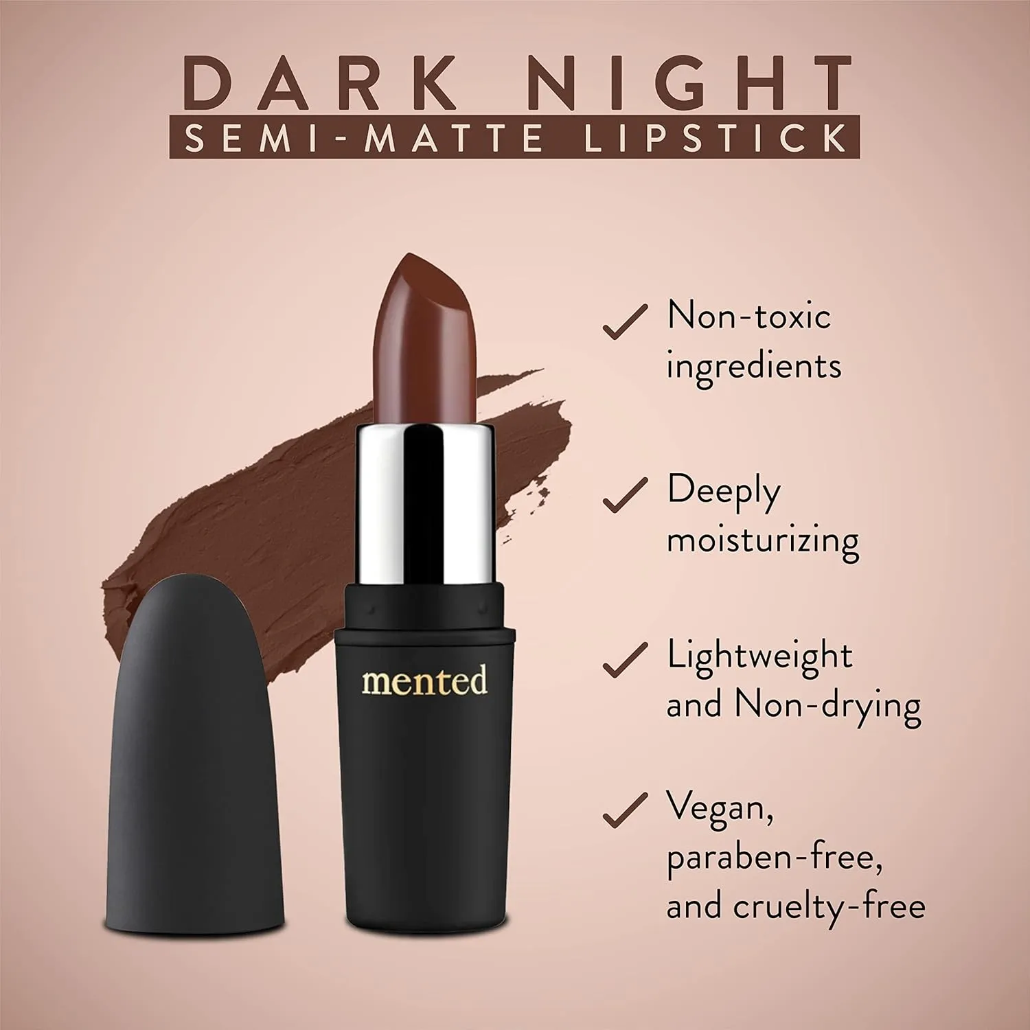 Mented Cosmetics Nude Lipstick for Women, Semi-Matte Long-Lasting Lip Stick, Moisturizing Vegan, Paraben & Cruelty-Free, Enhances All Complexions, Perfect for Everyday Makeup, Dark Night