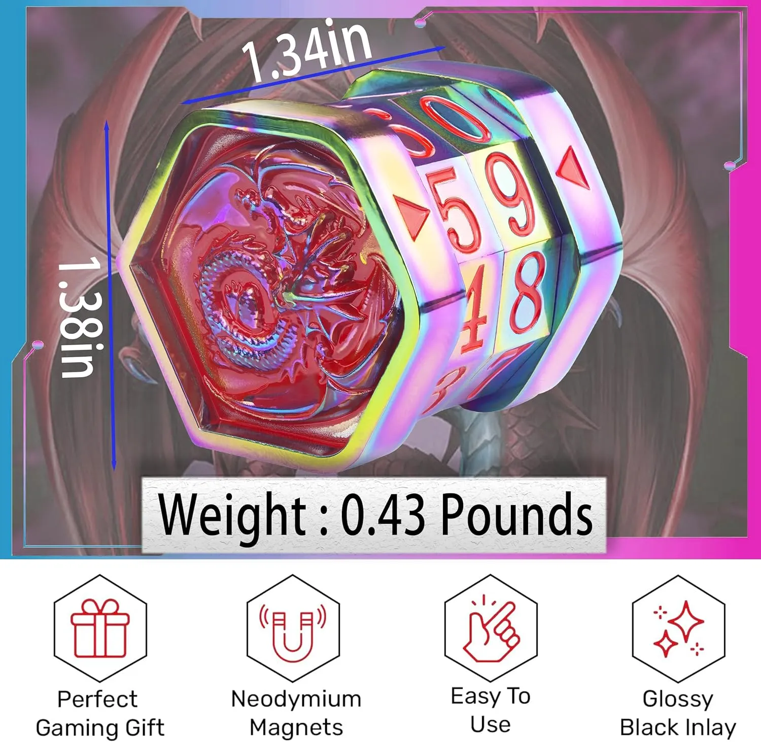 Metal MTG Life Counter Wheel Health Tracker Life Counter MTG Foundations Metal Dragon Life Counter Dial Game Gifts for MTGs TTRPGs Compatible Table top Cards and Board Games(Colorful_Red)
