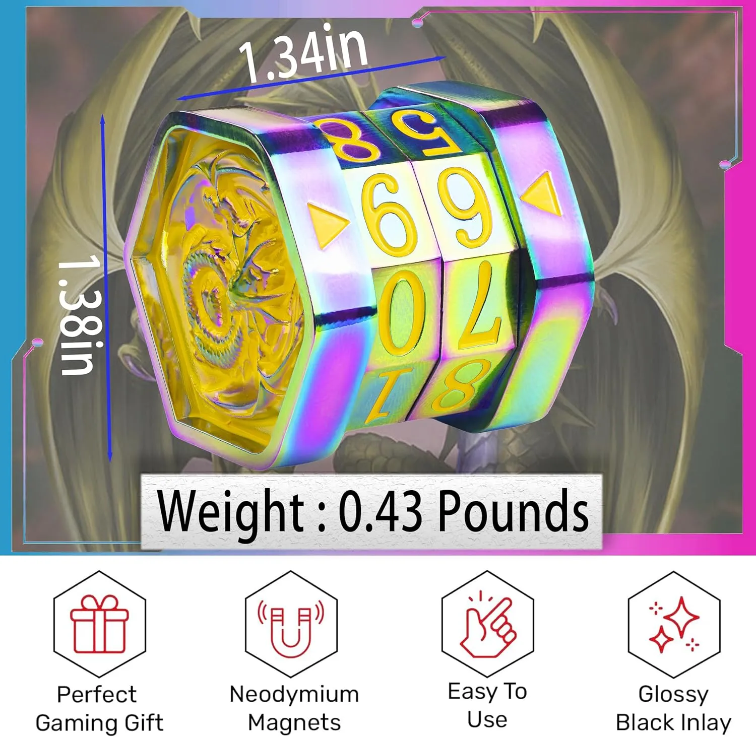 Metal MTG Life Counter Wheel Health Tracker Life Counter MTG Foundations Metal Dragon Life Counter Dial Game Gifts for MTGs TTRPGs Compatible Table top Cards and Board Games(Colorful_Yellow)