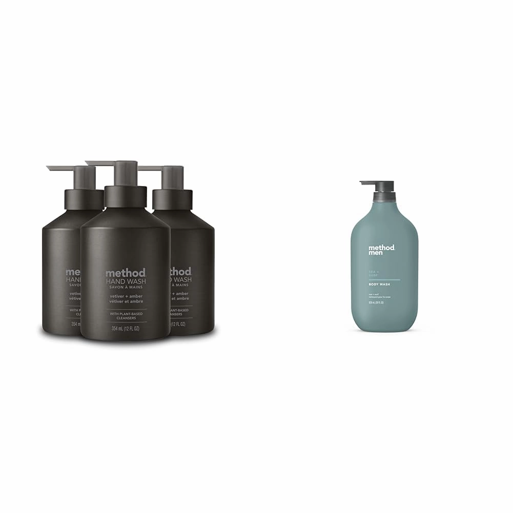 Method Gel Hand Soap, Vetiver   Amber, Reusable Black Aluminum Bottle, Biodegradable Formula & Body Wash; Sea   Surf; 28oz; 1 pack