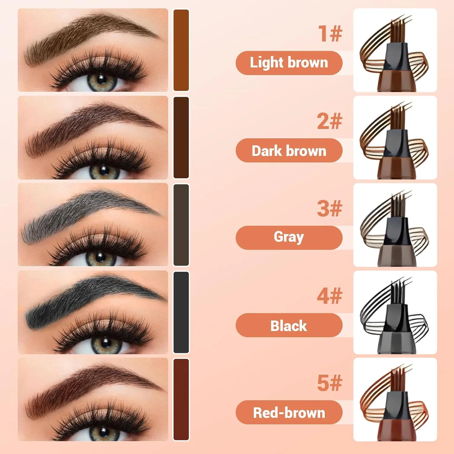Microblading Eyebrow Pencil, 2025 Upgraded 3D Waterproof 4 Tip Magic Eyebrow Pencil, Natural Gap Filling Eyebrow Makeup Contouring Pen Long-Lasting Fine Stroke Eye Brow Pen (Dark Brown)