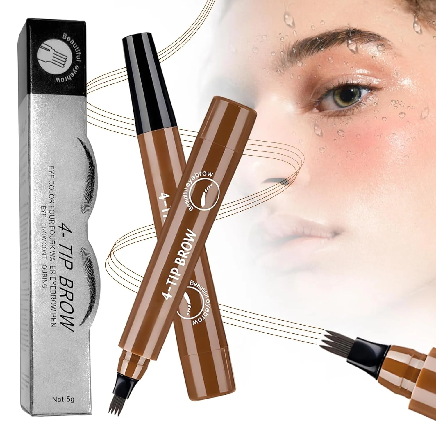Microblading Eyebrow Pencil, 2025 Upgraded 3D Waterproof 4 Tip Magic Eyebrow Pencil, Natural Gap Filling Eyebrow Makeup Contouring Pen Long-Lasting Fine Stroke Eye Brow Pen (Dark Brown)