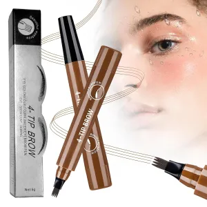 Microblading Eyebrow Pencil, 2025 Upgraded 3D Waterproof 4 Tip Magic Eyebrow Pencil, Natural Gap Filling Eyebrow Makeup Contouring Pen Long-Lasting Fine Stroke Eye Brow Pen (Dark Brown)