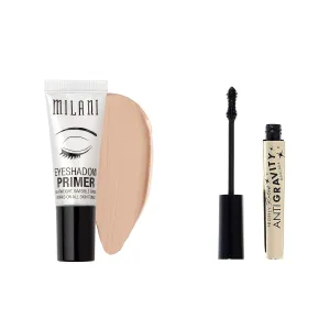 Milani Eyeshadow Primer & Milani Highly Rated Anti-Gravity Black Mascara with Castor Oil and Molded Hourglass Shaped Brush