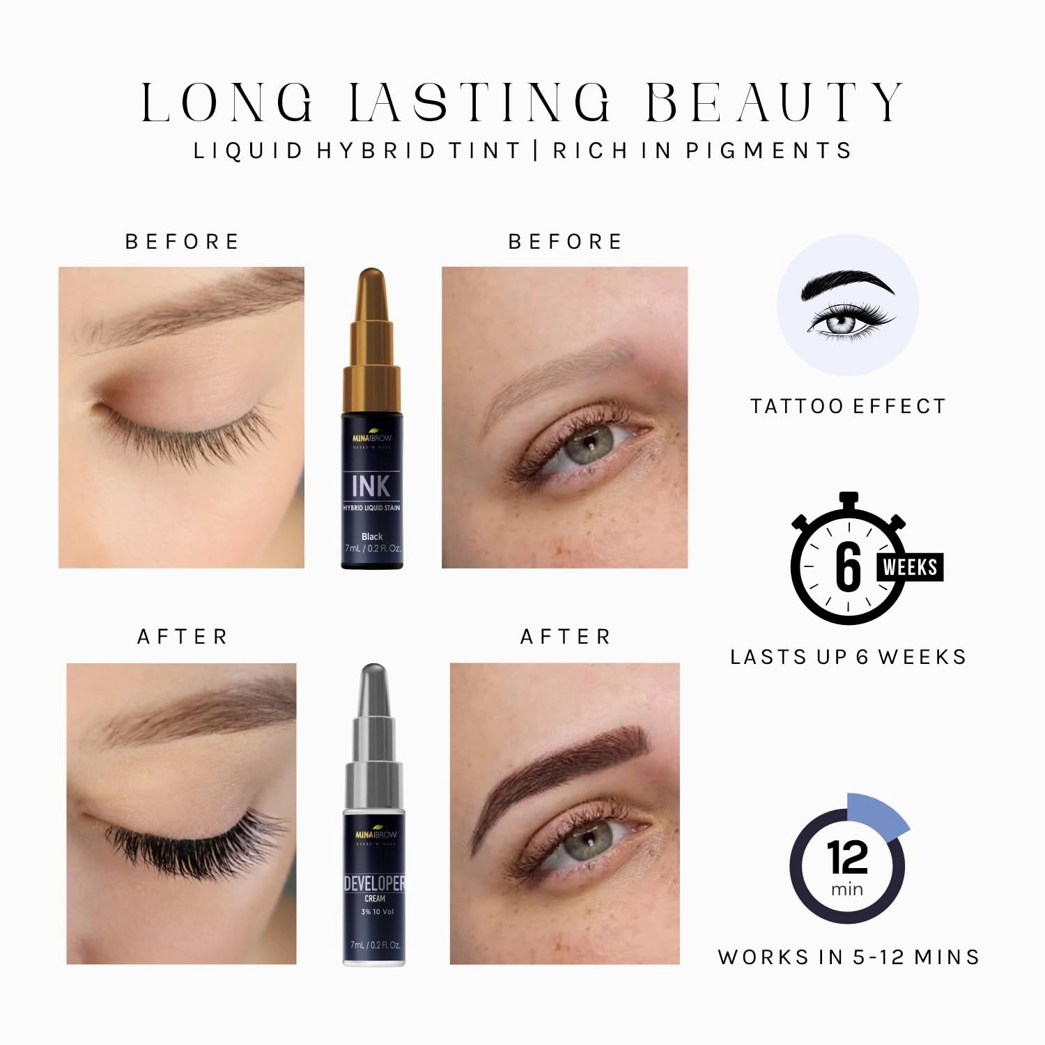 MinaiBrow INK Hybrid Liquid Tint for Professional Hiar Color Kit Light Brown