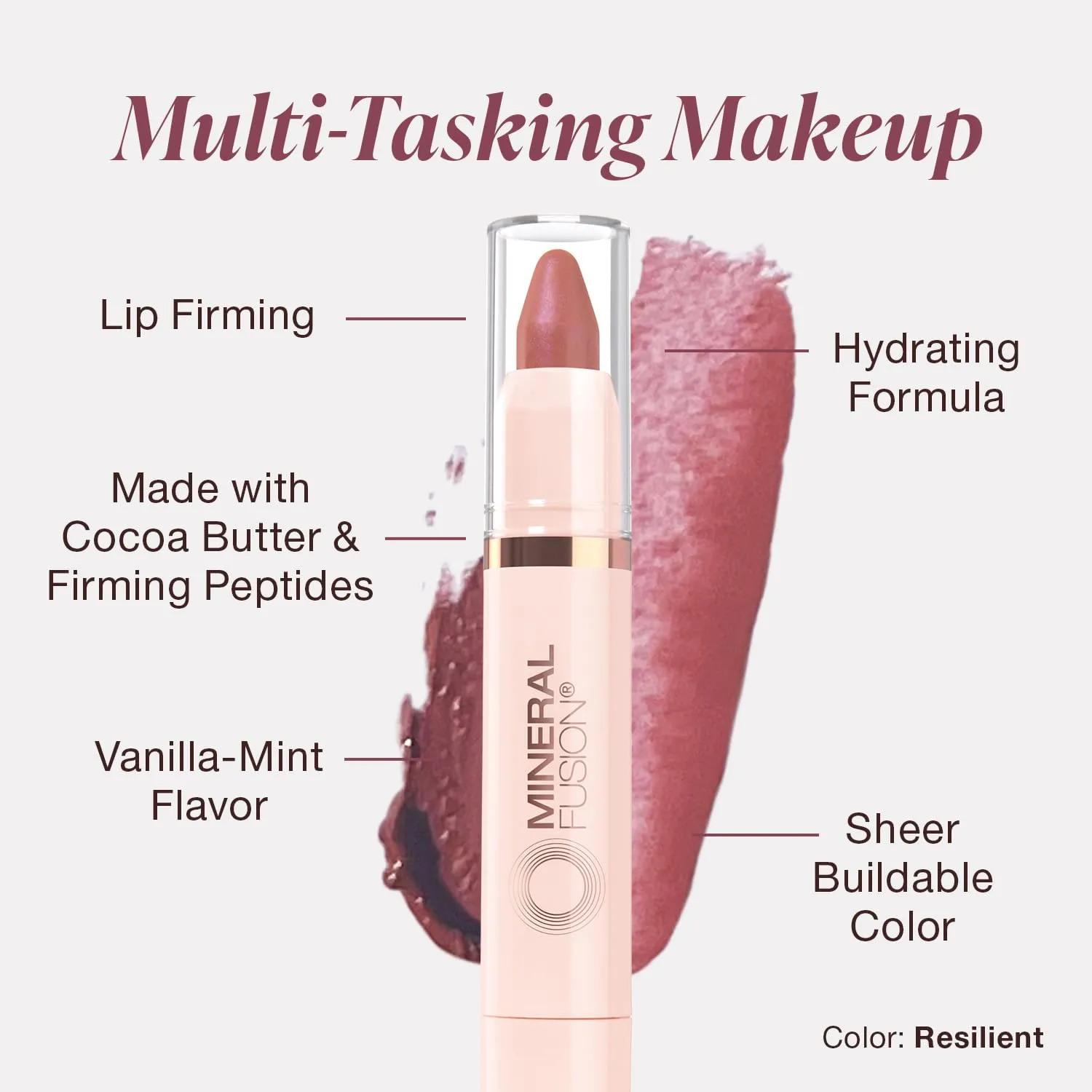 Mineral Fusion NEW Sheer Moisture Lip Tint, Buildable Lip Color, Hydrating Lip Balm with Jojoba Oil, Shea Butter & More, Hydrates & Nourishes, FD&C Dye-Free & Hypoallergenic, Resilient, Earthy Berry