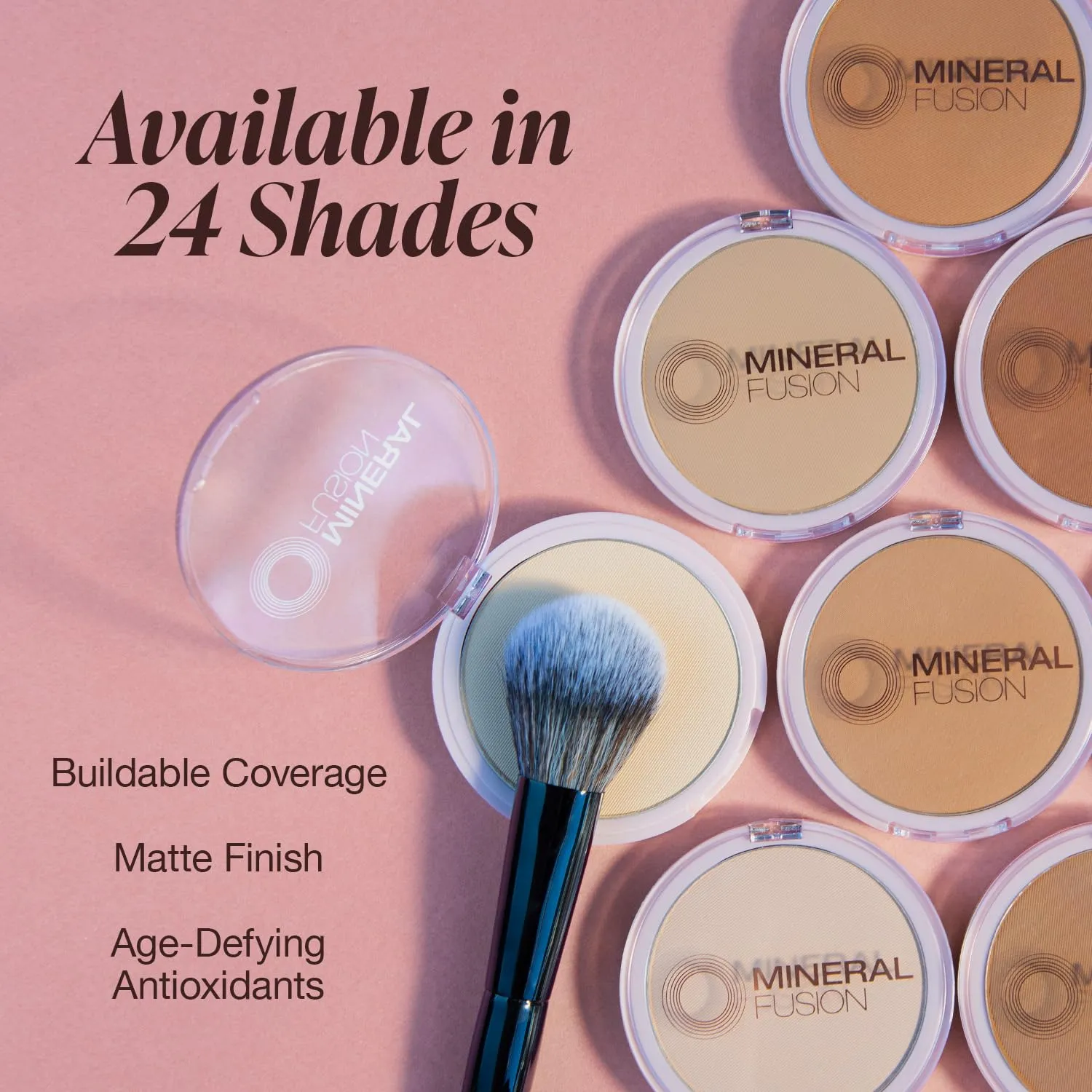 Mineral Fusion Pressed Powder Foundation, Deep 2 - Tan Skin w/Golden Undertones, Age Defying Foundation Makeup with Matte Finish, Talc Free Face Powder, Hypoallergenic, Cruelty-Free, 0.32 Oz