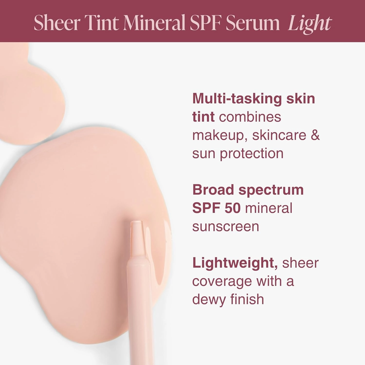 Mineral Fusion Face Serum, Sheer Tint Mineral SPF Serum, 1 Fl Oz, Light, Tinted Broad Spectrum SPF 50 Mineral Sunscreen, Sheer Coverage, Lightweight & Dewy Finish for Glowing, Protected Skin