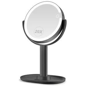 MIYADIVA Lighted Makeup Mirror, 20X Magnifying Mirror with Light and Adjustable Brightness, Vanity Mirror with 3 Color Light, 2-Sided Mirror for Desk, Detachable Travel Mirror with Light Black