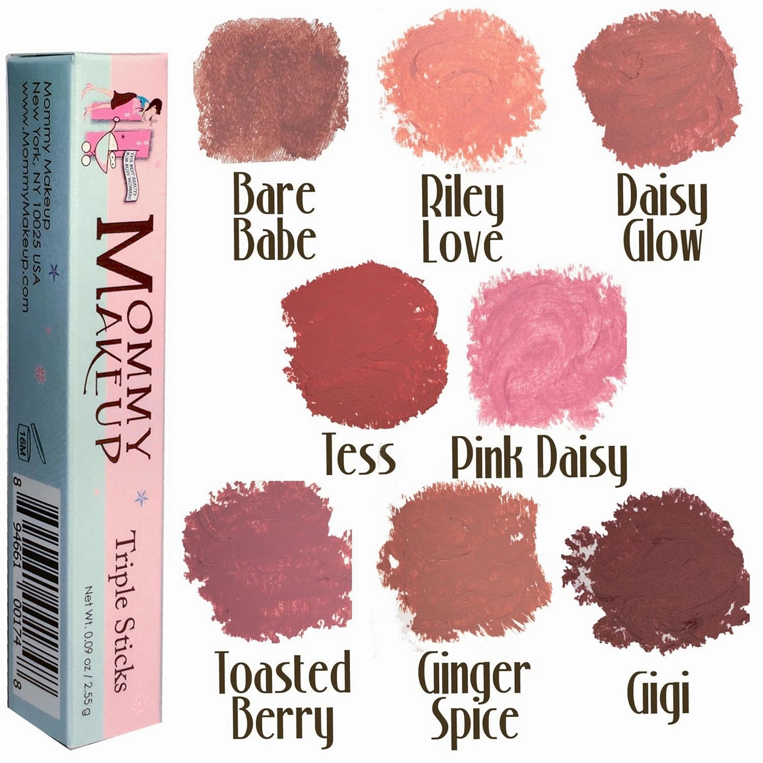 Mommy Makeup Triple Sticks Lipstick, Cream Blush & Teatment All-In-One with Shea & Cocoa Butter - Soft & Creamy Moisturizing Lip Crayon For Lips & Cheeks (Toasted Berry)