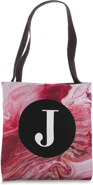 Monogram Capital Letter J | Dark Pink & Off White Pour Art Tote Bag