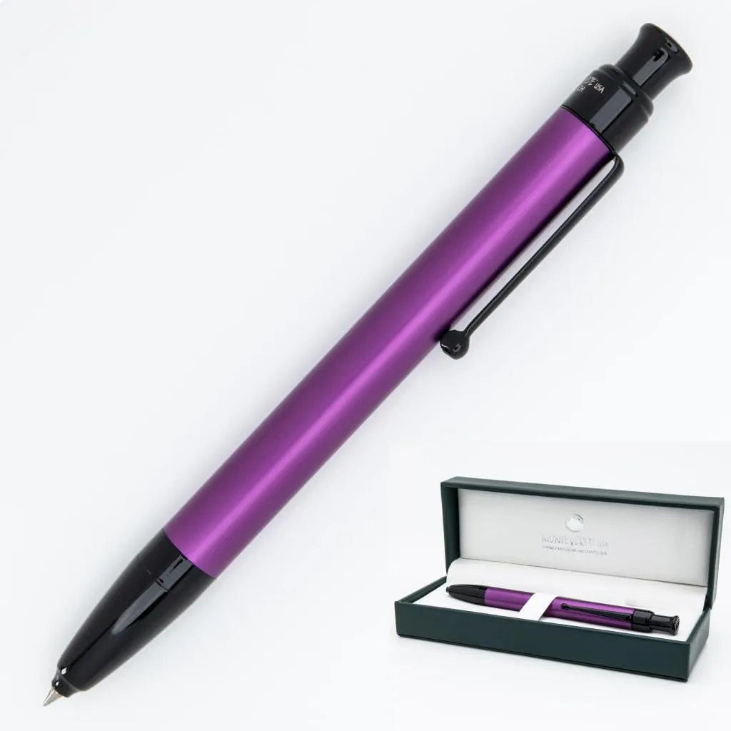 Monteverde Engage One-Touch Liquid Ink Rollerball Pen, Anodized Electric Purple - Retractable, Medium Point, Capless - Smooth Fountain Pen Ink with Rollerball Control