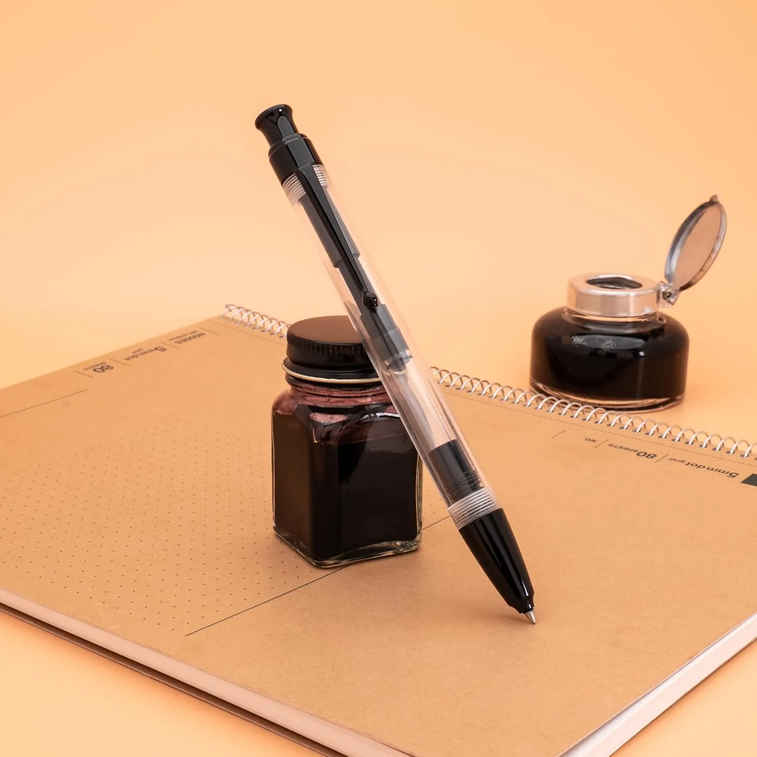 Monteverde Engage One-Touch Liquid Rollerball Demo - Transparent Resin, Retractable, Medium Point - View Ink Levels With Fountain Pen Flow