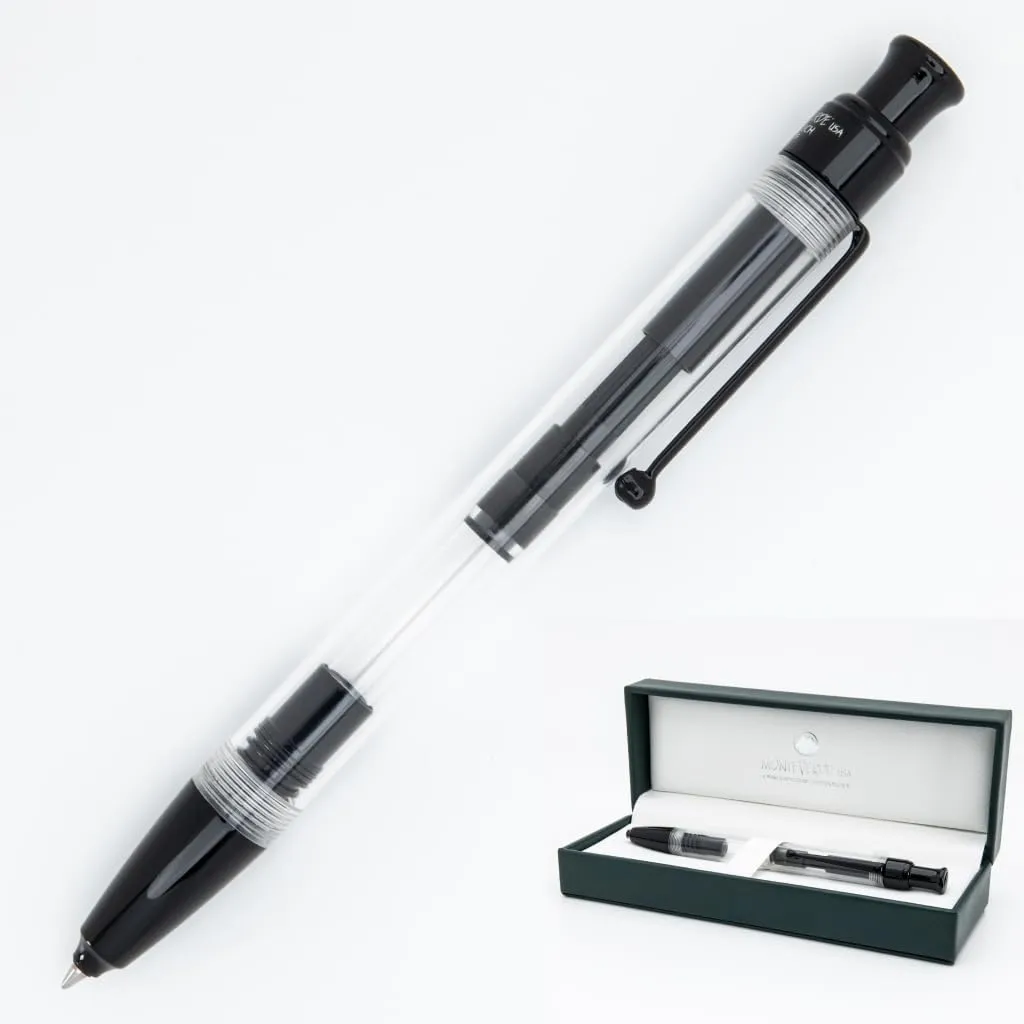 Monteverde Engage One-Touch Liquid Rollerball Demo - Transparent Resin, Retractable, Medium Point - View Ink Levels With Fountain Pen Flow