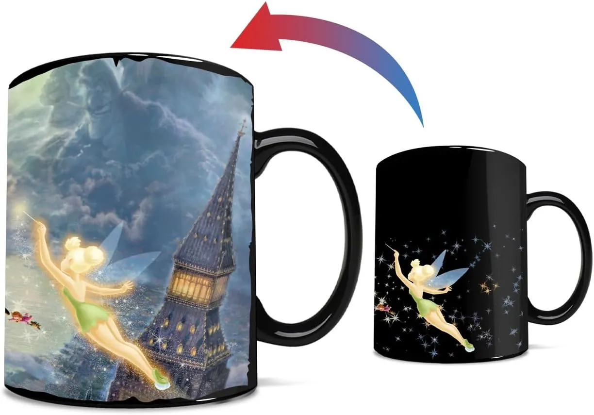 Morphing Mugs Disney - Tinker Bell and Peter Pan Fly to Never Land – Thomas Kinkade Studios – One 16 oz Heat Sensitive Clue Mug – Full Image Revealed When HOT Liquid Is Added