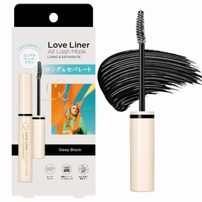 MSH Love Liner Waterproof Mascara, Resistant to Sweat, Sebum & Tears, Precise & Fiber-Free Curved Brush, Japanese Eye Makeup w/Beauty Serum, 1.05 Oz/30g, Deep Black