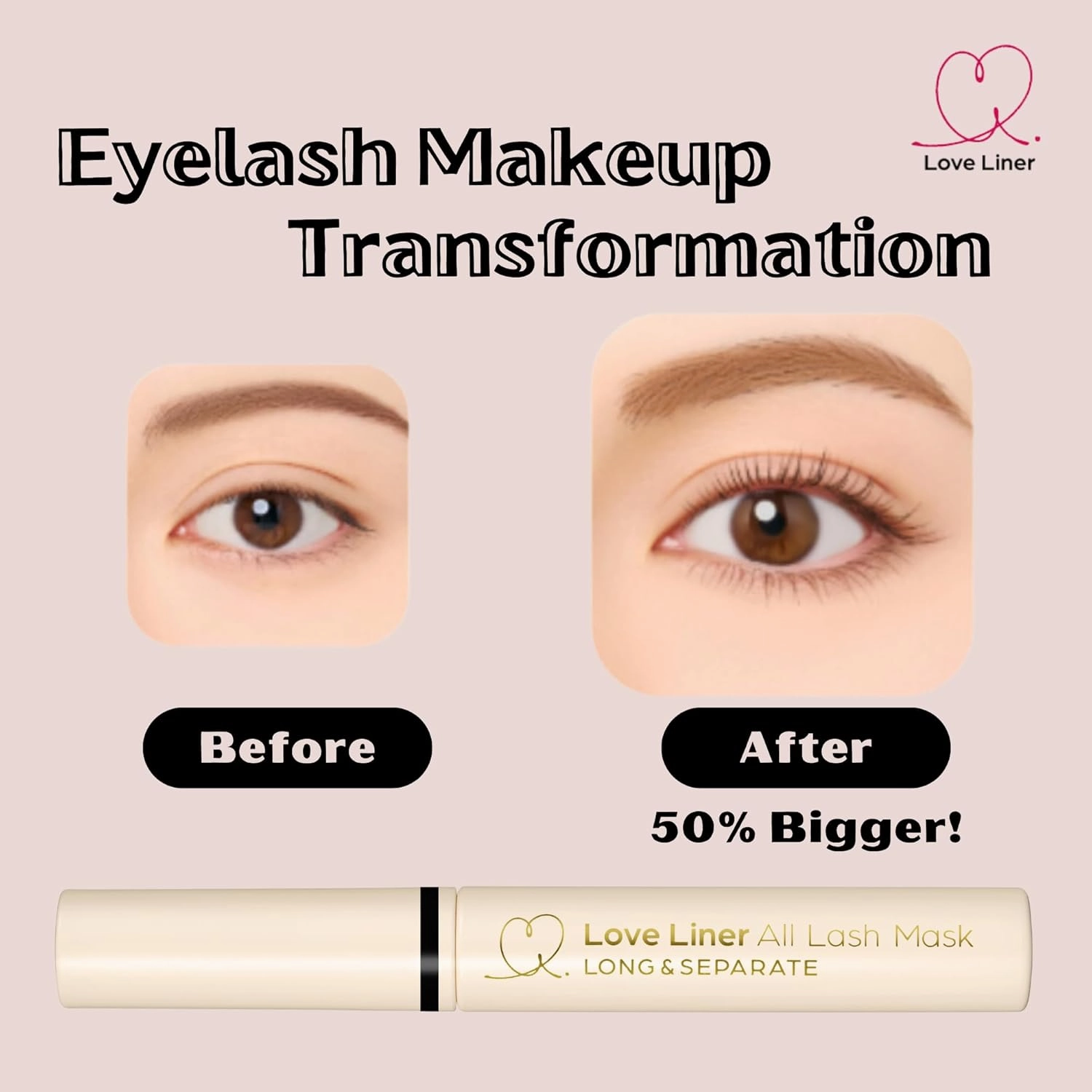 MSH Love Liner Waterproof Mascara, Resistant to Sweat, Sebum & Tears, Precise & Fiber-Free Curved Brush, Japanese Eye Makeup w/Beauty Serum, 1.05 Oz/30g, Deep Black