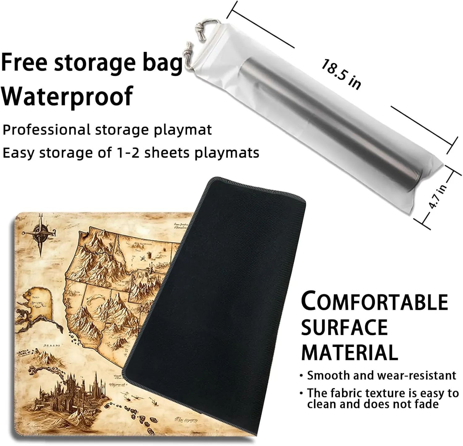 MTG Playmat Magic Card Playmat Games Mat,TCG & CCG Card Games PlayMat with Free Storage Bags Size 24 x 14 Inches (No with Zones,USMap)