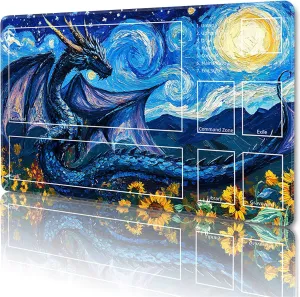 MTG Playmat with Zones Magic Card Playmat Game Mat,TCG & CCG Card Games Mat with Free Storage Bags Size 24 x 14 Inches (with Zones,Dragon1)