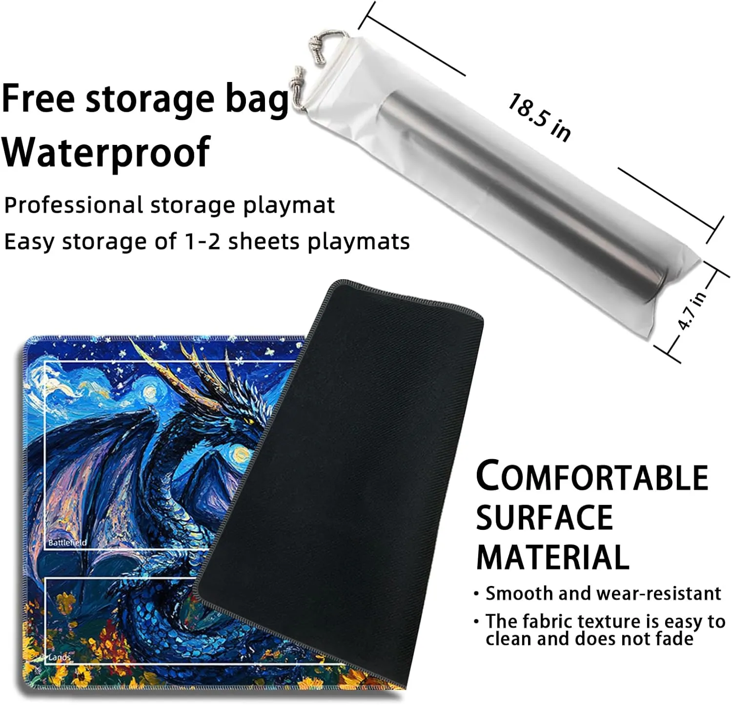 MTG Playmat with Zones Magic Card Playmat Game Mat,TCG & CCG Card Games Mat with Free Storage Bags Size 24 x 14 Inches (with Zones,Dragon1)
