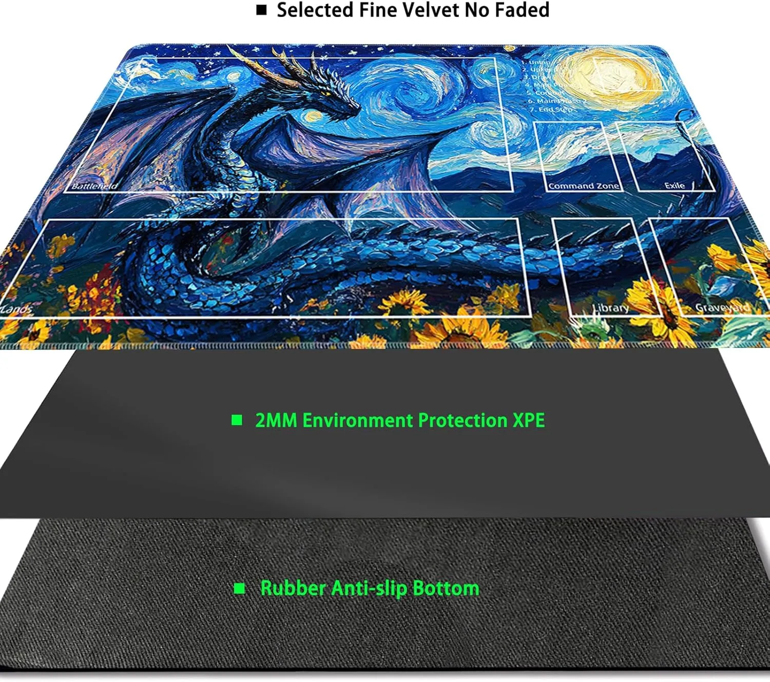 MTG Playmat with Zones Magic Card Playmat Game Mat,TCG & CCG Card Games Mat with Free Storage Bags Size 24 x 14 Inches (with Zones,Dragon1)