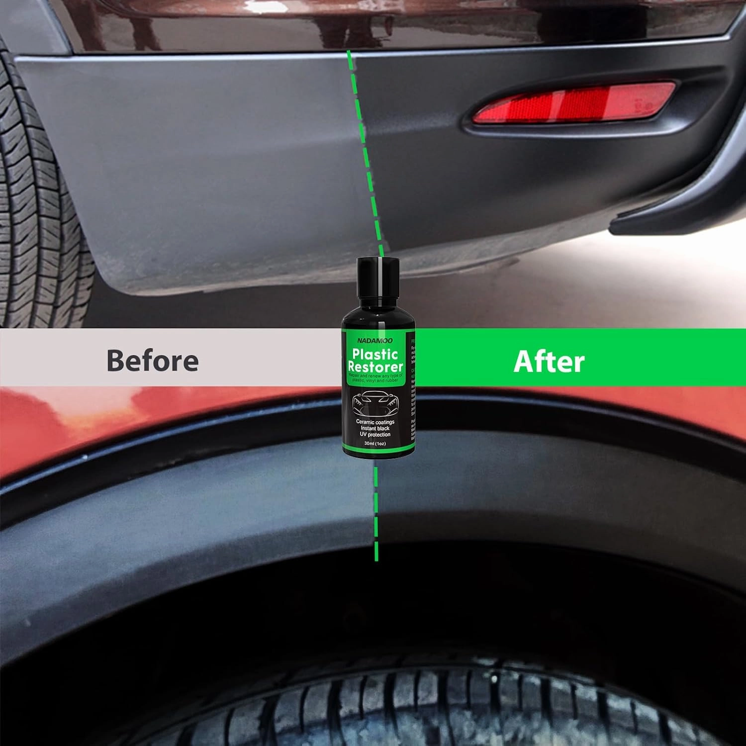 NADAMOO Plastic Restorer, Highly Concentrated Ceramic Coating for Cars, Back to Black Automotive Exterior and Interior Trim Scratch Remover Kit, Restore Faded Plastic, Vinyl & Rubber, 30ml