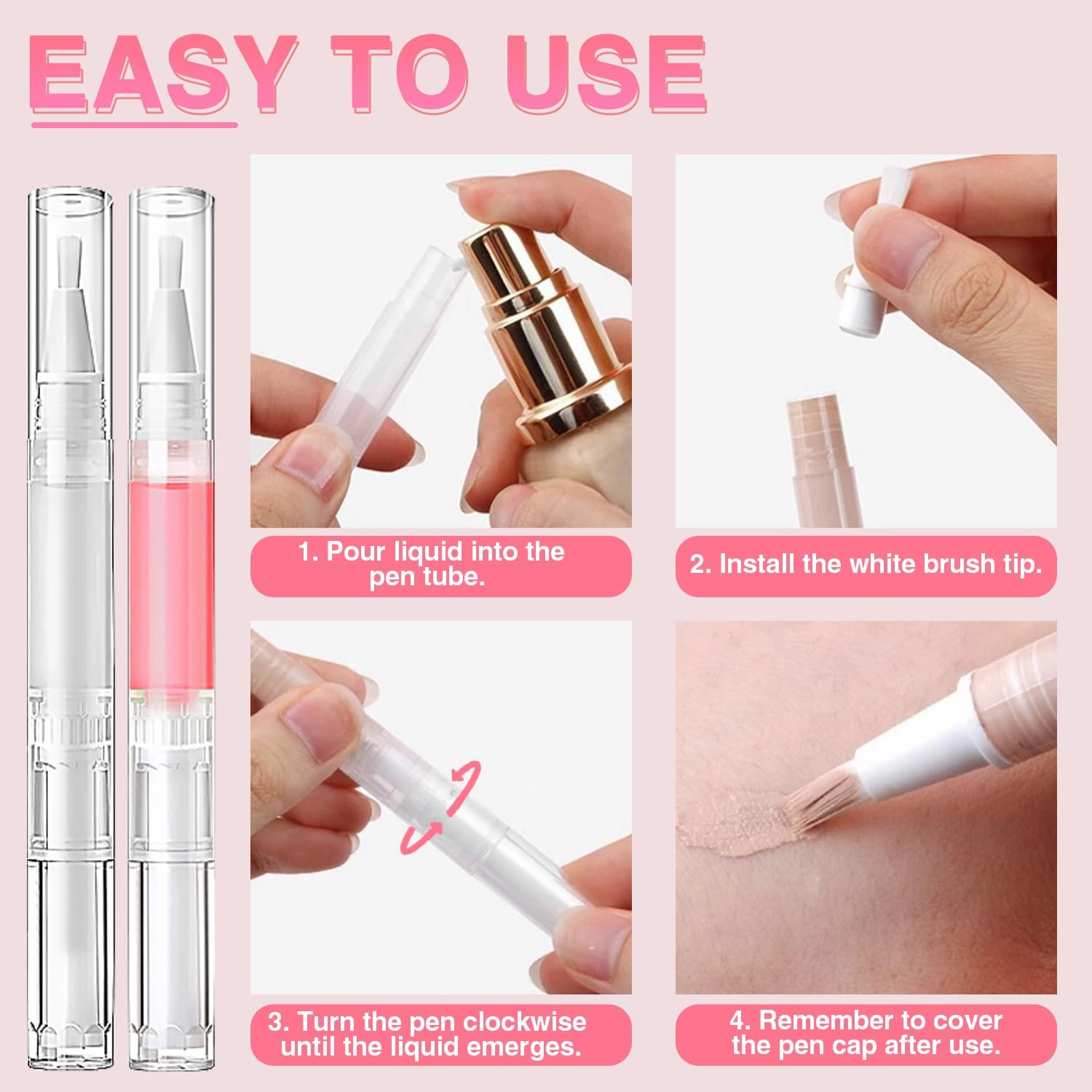 Nail Oil Pen 100Pcs 3ml Empty Cuticle Oil Pen Travel Transparent Twist Pens with Brush Tip for Nail Oil, Eyelash Growth Liquid Tube, Cosmetic Lip Gloss Container Applicators   120pcs Label