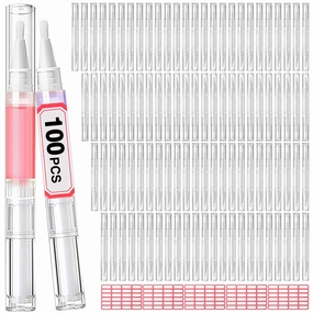 Nail Oil Pen 100Pcs 3ml Empty Cuticle Oil Pen Travel Transparent Twist Pens with Brush Tip for Nail Oil, Eyelash Growth Liquid Tube, Cosmetic Lip Gloss Container Applicators   120pcs Label