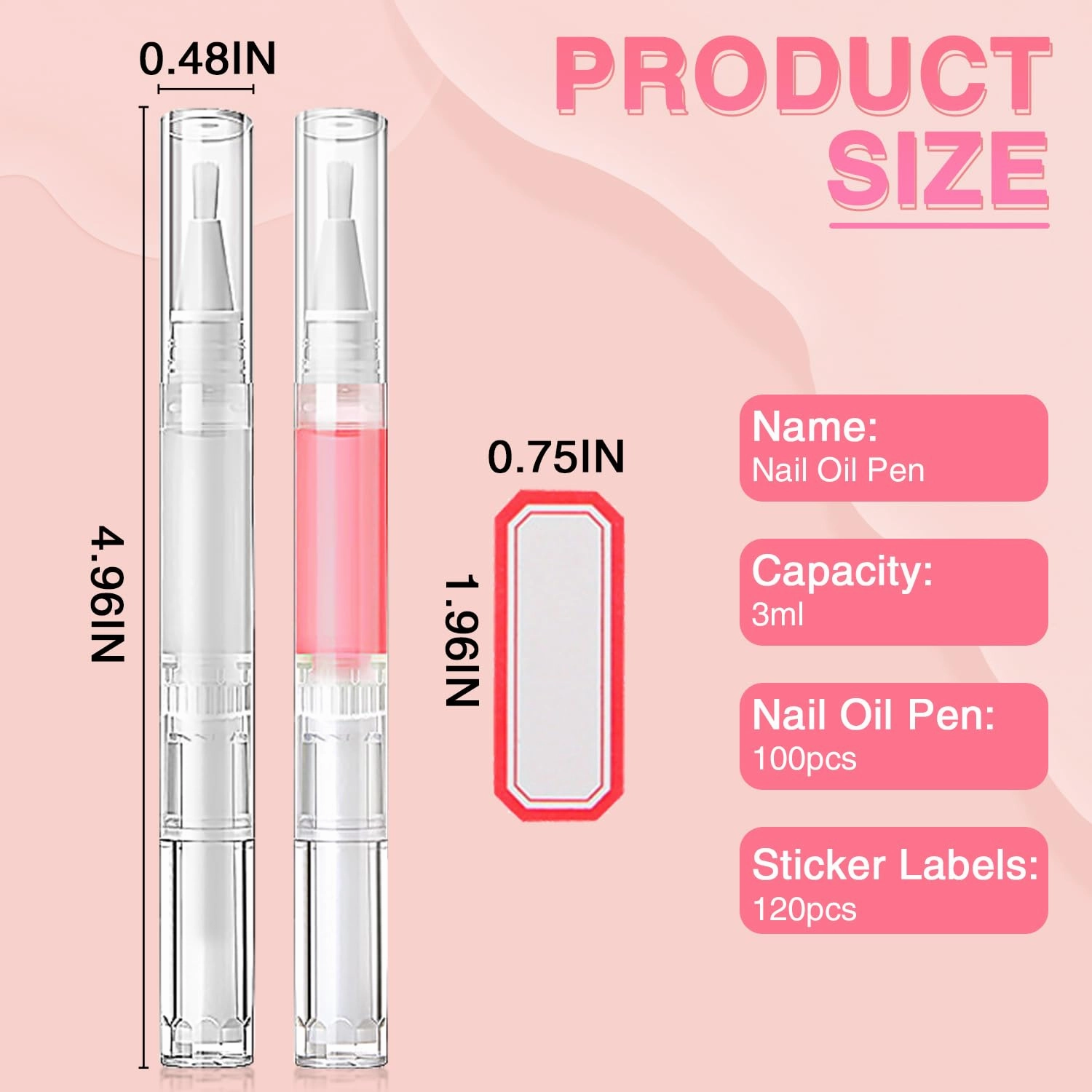 Nail Oil Pen 100Pcs 3ml Empty Cuticle Oil Pen Travel Transparent Twist Pens with Brush Tip for Nail Oil, Eyelash Growth Liquid Tube, Cosmetic Lip Gloss Container Applicators   120pcs Label